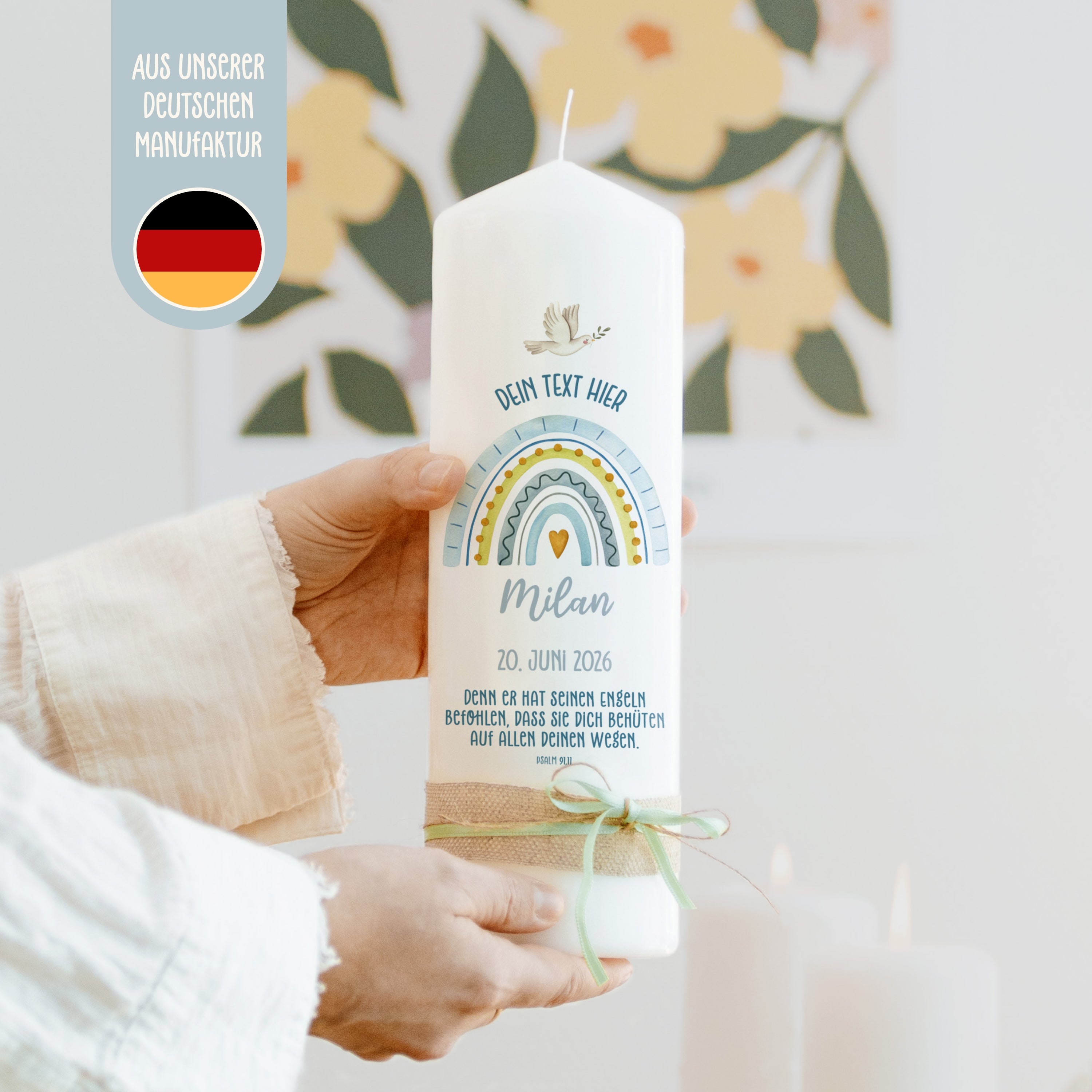 Kerze Freitext | Design 009.04.01/02 Regenbogen